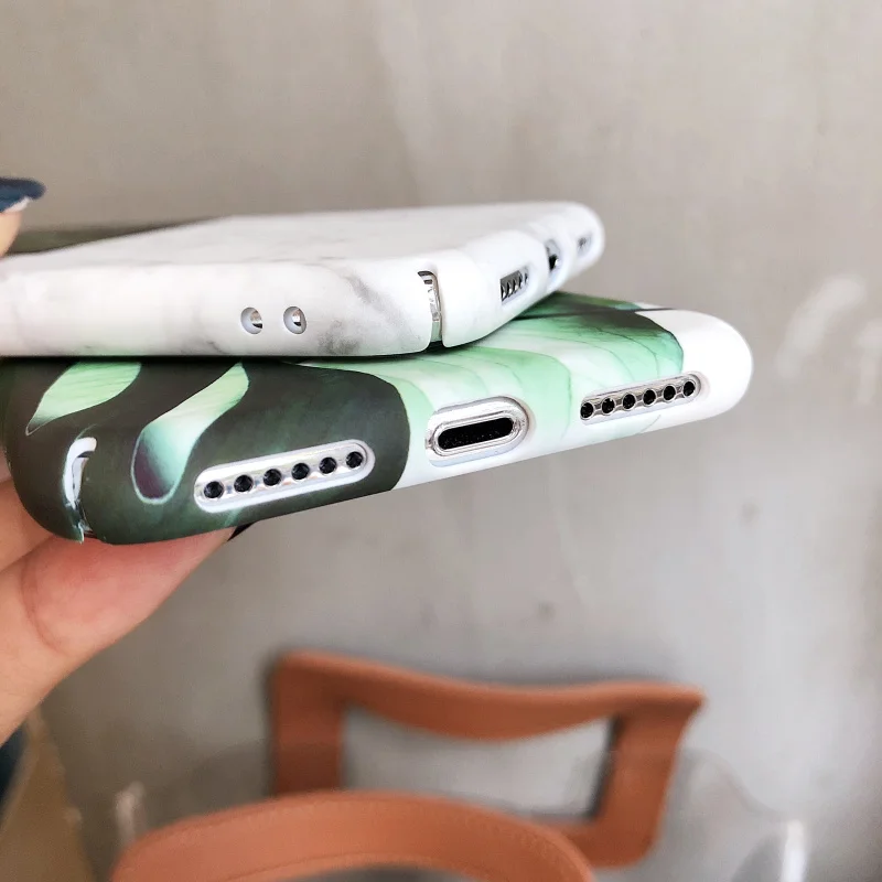 Luxury Matte Hard PC Phone Case on for iphone XS XR XS Max Ultra Thin Leaves Marble Back Cover for iphone 6 6s 7 8 Plus X Case