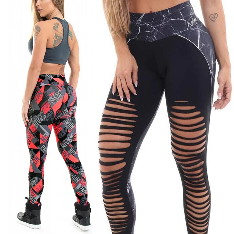 

Gym Fashion Sexy Cool Women Skinny Pants Hollow Out Flower Printed Sports Leggings Pants Slim Thin High Waist Elastic Trousers