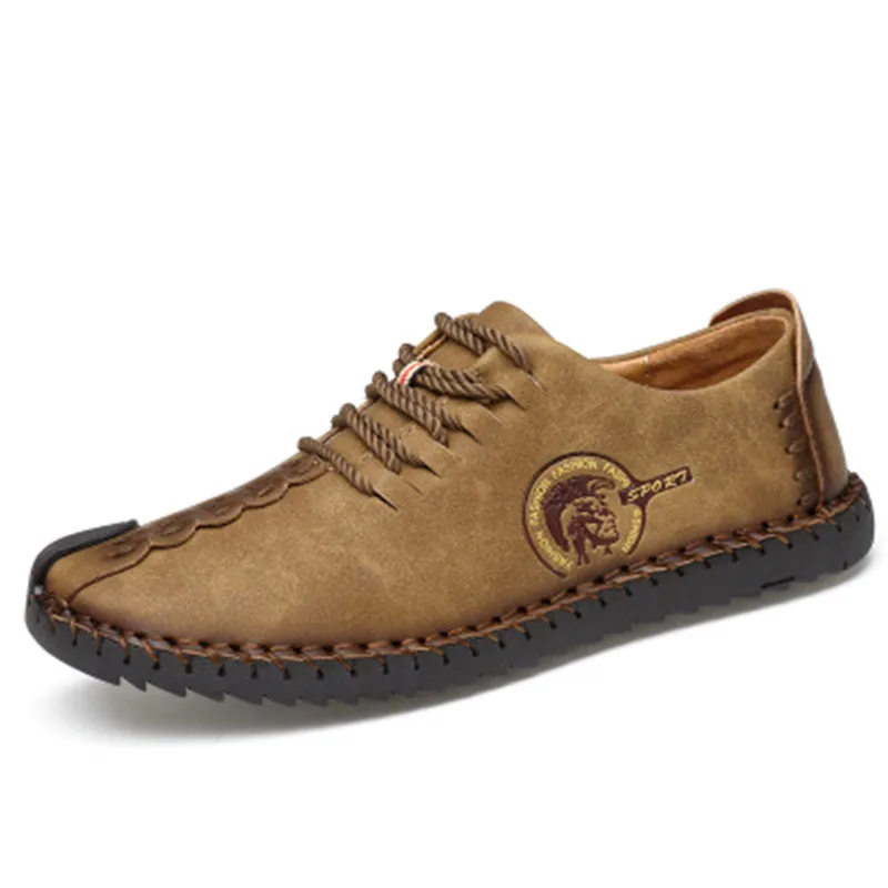 

2018 Fashion Leather Shoes Men Full Handtailor Vintage Sneakers Huarache Moccasins Non-slip Super Hot Flats Black Plus Sizes 46