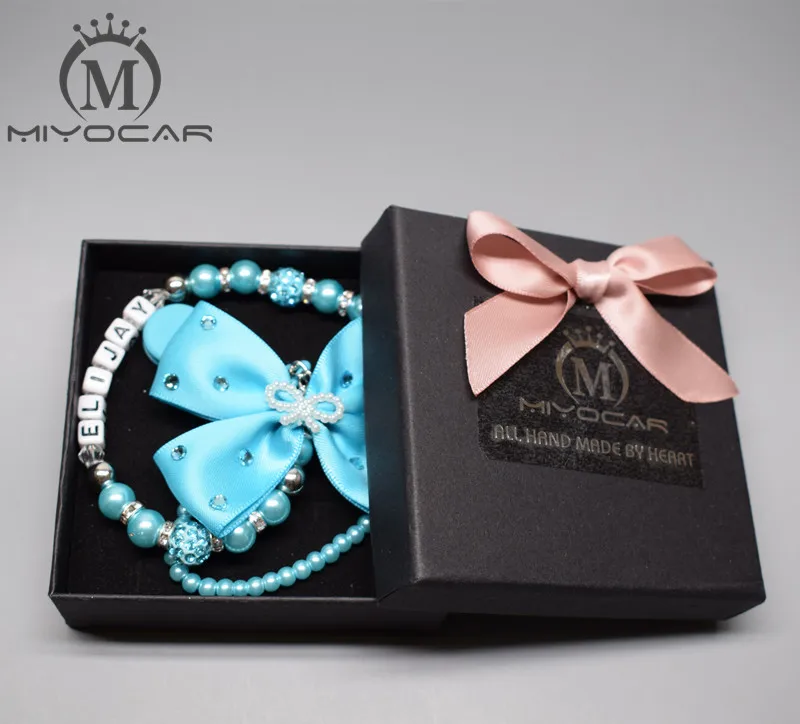 MIYOCAR любое имя Bling blue rhinestone Лук blueand синие Бусины пустышка зажим держатель соска держатель/зажим для прорезывателя