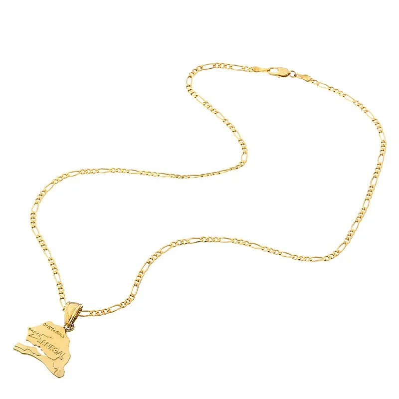 Ethlyn золото Сенегал кулон Карта Ожерелье Вакуумный золото Цвет для женщин и мужчин ювелирные изделия аксессуары P44