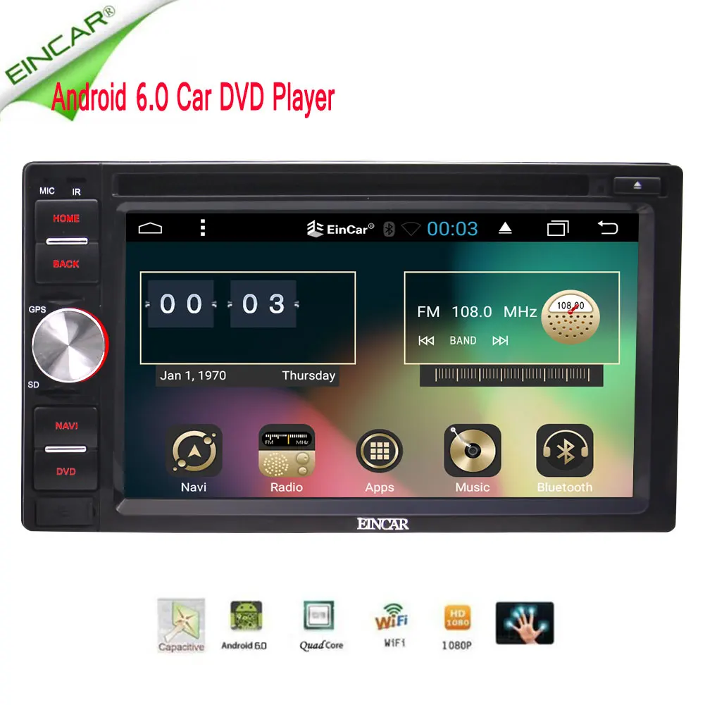 Clearance 6.2 Inch Android 6.0 Double Din In Dash Car Stereo Radio Video DVD CD Player WiFi GPS Navigation Mirror-Link/SWC Cam-in/USB+Cam 5