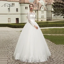 ADLN 2020 Long Sleeves Wedding Dresses Elegant Ball Gown Plus Size White/Ivory Lace Bridal Gown Customizd Vestido de Novia
