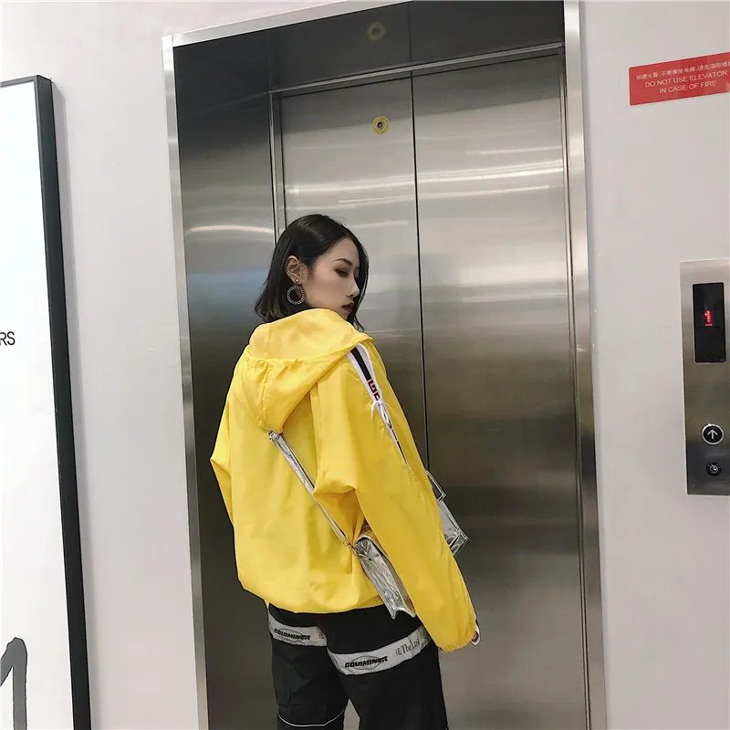 lower price  Basic Jackets Women Harajuku Couple Clothes Windproof Elastic Cuff Loose with Hat Zipper Summer Jac