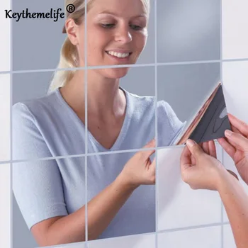 

Keythemelife 10 pcs Square 15*15cm Mirror Wall Stickers Creative Home Decoration Combination Removable Sticker CA