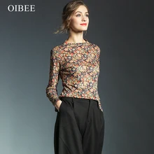 OIBEE2019 женская футболка размера плюс с принтом со звездой и О-образным вырезом с длинным рукавом