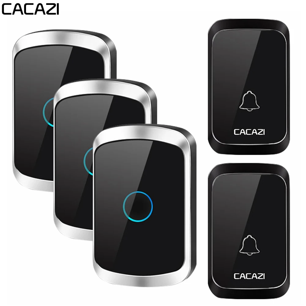 

CACAZI Wireless Doorbell Waterproof Battery 1 2 Transmitter 1 2 3 Receiver Home Door Ring Bell Wireless Chime US EU UK AU Plug