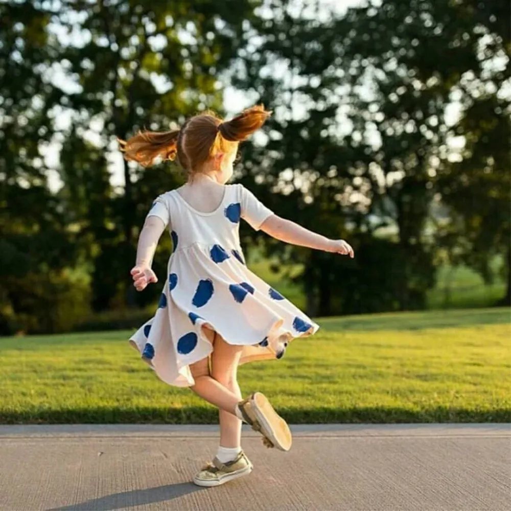 

Baby Girls Infant Dress Beach Blue Dot Cotton Sundress A-line Party Birthday Casual Children Tutu Dresses for 1-5Years Clothes