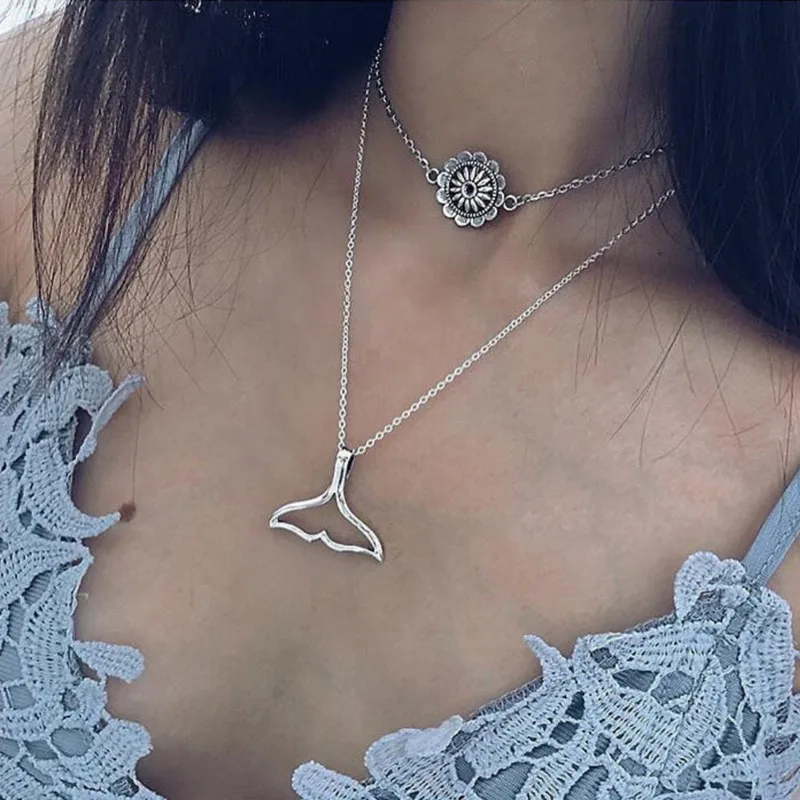 2019 Jewelry Bohemian Multilayer Carved Flower Fishtail Pendant Necklace Lady Vintage Antique | Украшения и аксессуары