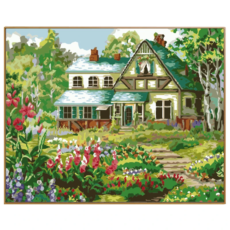 PHKV Spring Landscape Flower House Diy Painting By Numbers Modern