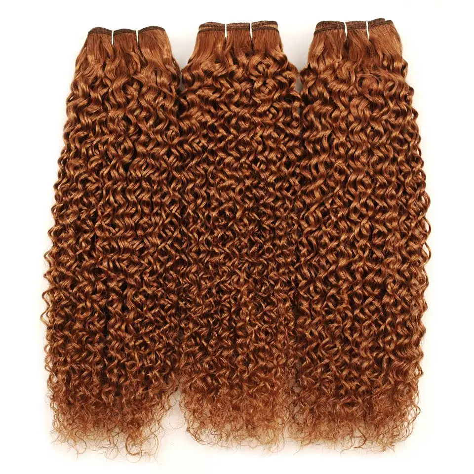 Pinshair Malaysian Curly Hair Weave 30# Blonde 100% Human Hair Bundles Jerry Curl Weave 3Pcs Non Remy Hair Extensions 10-26Inch (10)