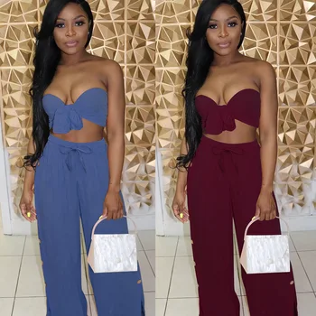 

Spring Summer Women Two Piece Set Top and Pants Plus Size Outfits Tracksuit Sweatsuit Outfit Sexy Bandage Wide Leg Pants Sets