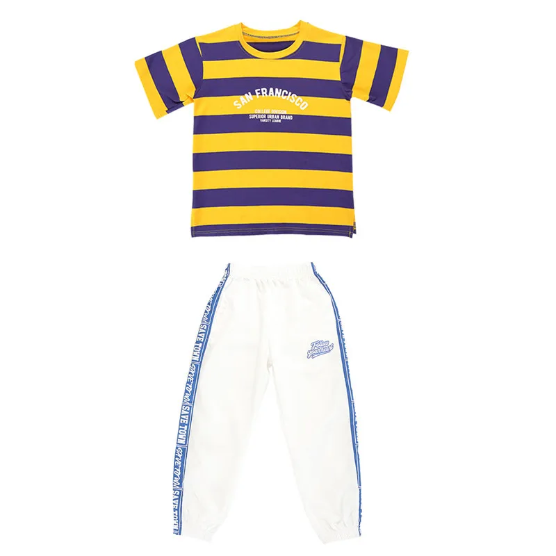 Футболка в полоску стиле хип хоп штаны детские танцевальные костюмы для джаза