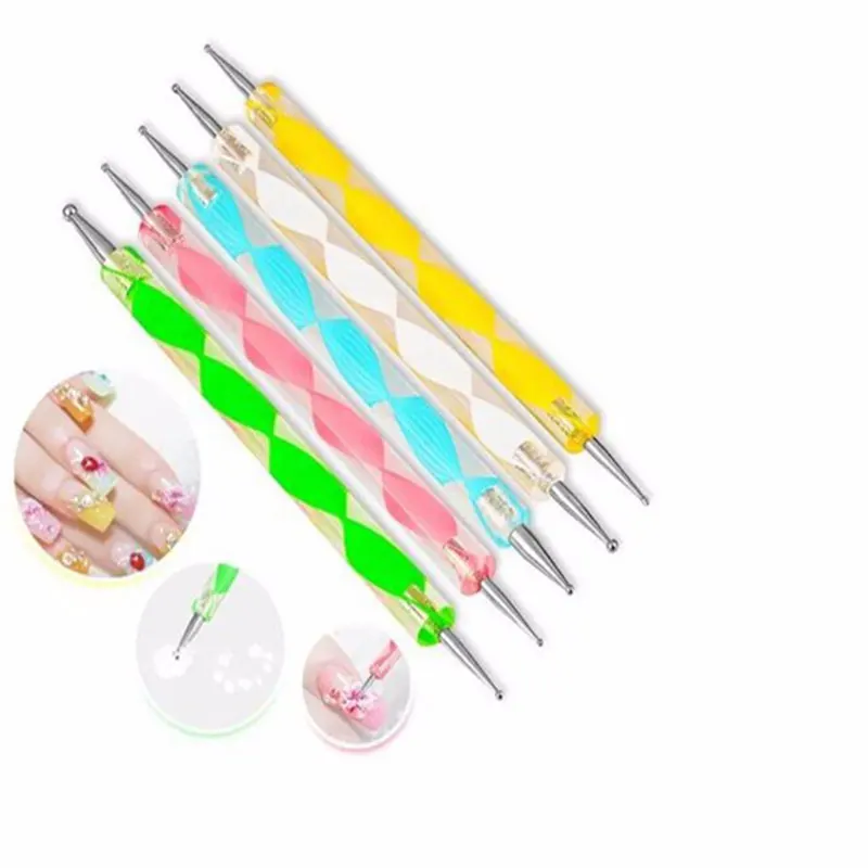 

10PCS 2Way Exquisite 5 colour Marbleizing Dotting Manicure Tools Painting Pen Nail Art Paint Point drill pen