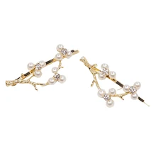 2 Цвет жемчуг Циркон цветения сливы отрасль Шпильки модные BeautifulGolden серебро для Для женщин дамы волосы Decorarion