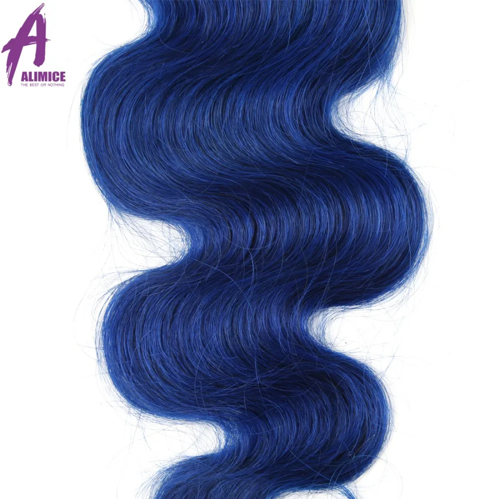 Alimice Ombre Bundles With Closure T1BBlue Colored Two Tone Human Hair Brazilian Body Wave Hair 3 Bundles With Closure 4PcsLot (14)