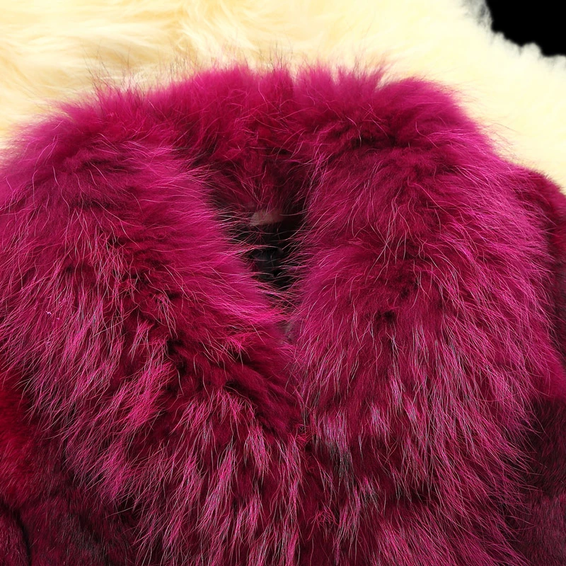 Rf0175 Женское пальто из натурального кроличьего меха с воротником из натурального меха енота пальто из натурального меха размера плюс