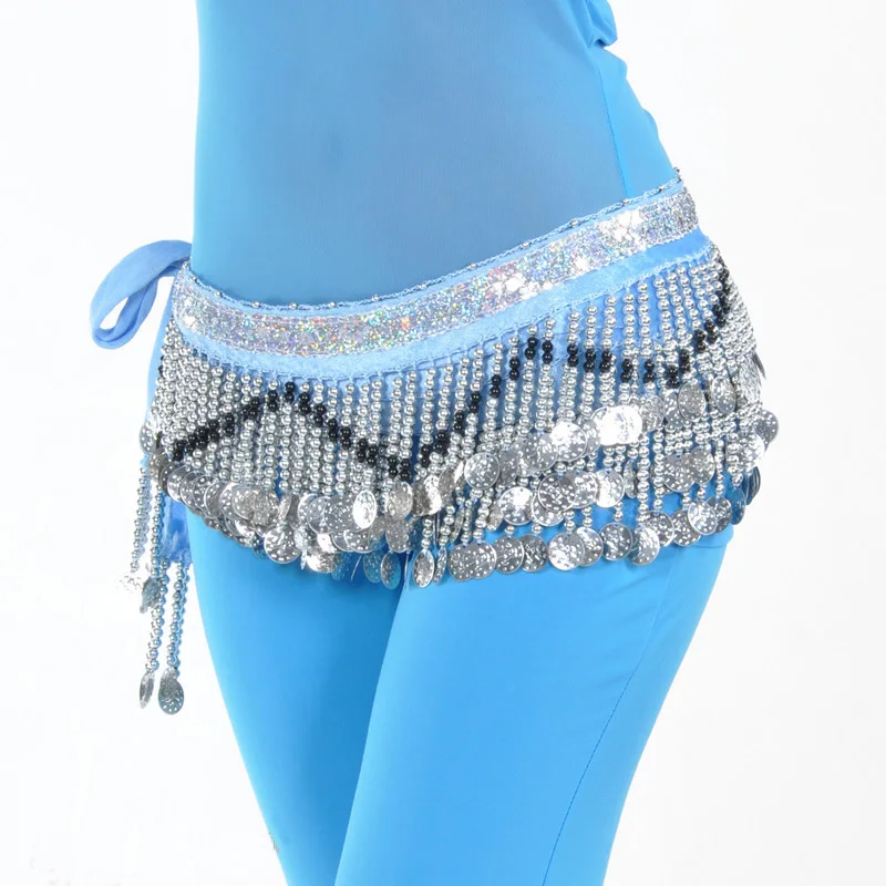 Стиль костюм для танца живота одежда индийский танец пояс-цепочка на талию хип шарф 10 цветов пояс для танца живота костюм для женщин - Цвет: Light Blue