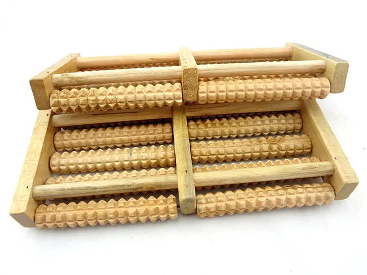 Wooden foot massager high quality wooden five row stress relieving treatment relaxing massage roller health massage tool