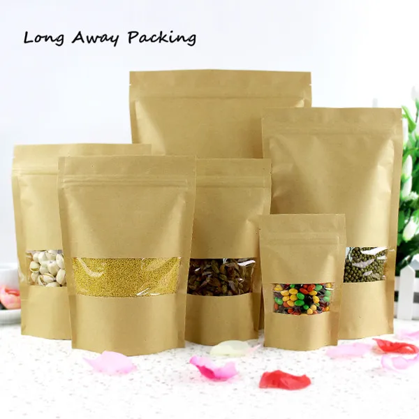 Long Away Packing Zip lock Kraft Paper Window Bag Stand up Gift Dried