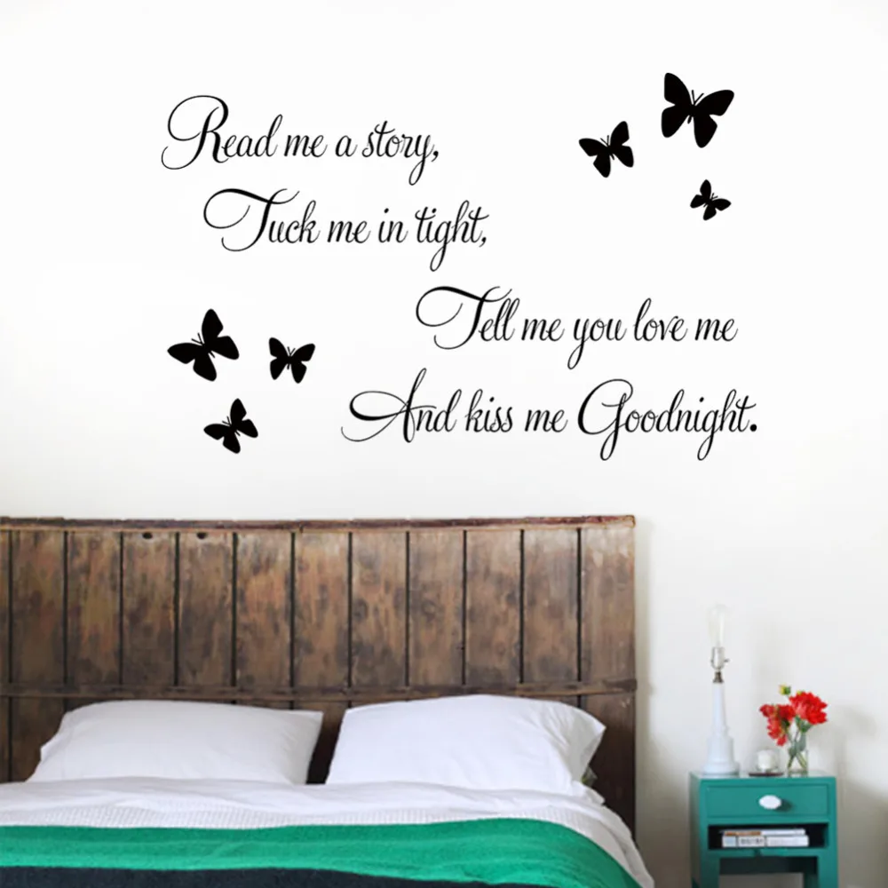 '' Kiss me Goodnight'' butterflies DIY Art Vinyl Quote Wall Sticker