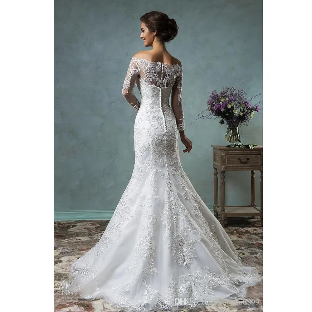 Vintage Lace Wedding Dresses with Detachable OverSkirt Modest Sheer Long Sleeve Plus Size Amelia Sposa Sequins Beach Bridal Gowns 2017aa