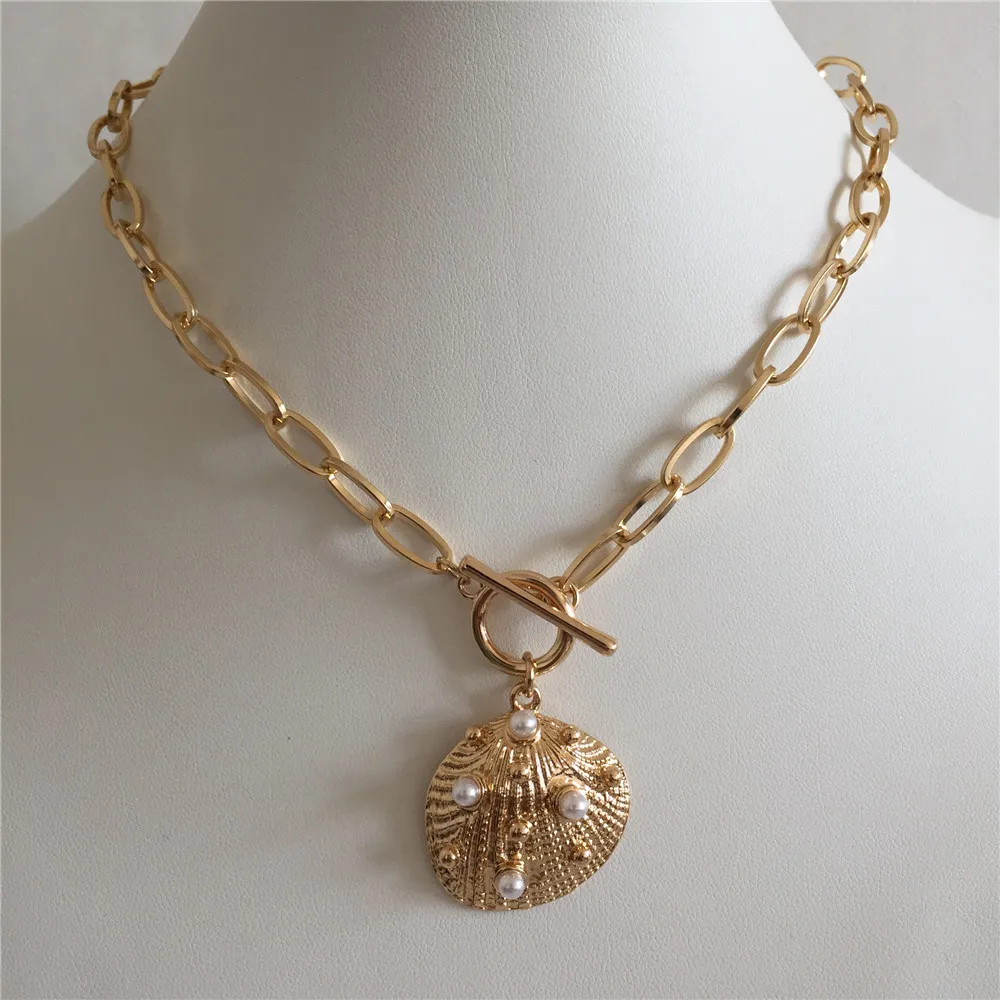 

LOVELY GOLD COLOR PLATING PEARL WITH SHELL PENDANT NECKLACE