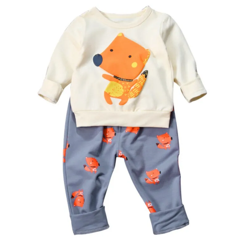 

Children Cartoon Cute Fox Printed Baby Clothes Set Autumn Long Sleeve Tshirt + Pants Children's Sets