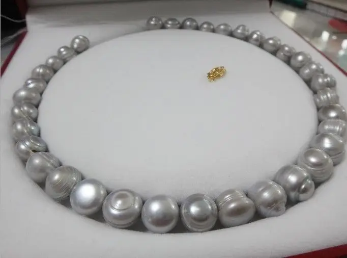 

Charming 18"10-12mm genuine silver gray pearl necklace