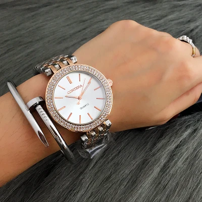 CONTENA модные роскошные серебряные часы женские наручные часы со стразами женские часы из нержавеющей стали часы reloj mujer - Цвет: 4