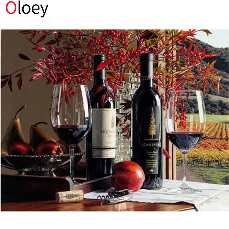 

Oloey Fruits and Wine Diamond Embroidery Painting Kitchen Decoration Diamond Mosaic Pattern Full Round Diamond Painting Kits