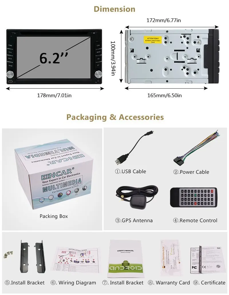 Excellent Double 2din GPS Car DVD Player Android6.0 Stereo Capacitive screen GPS Navigation Head Unit support 4G OBD USB/SD Phone Link SWC 5