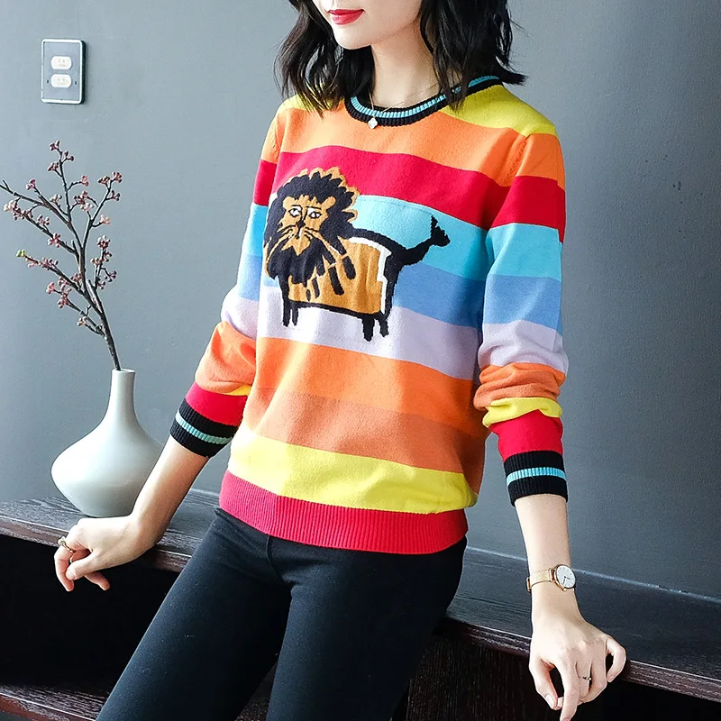 Nouveau 2018 Tricot Chart See Lâche Élastique Automne Pulls Femmes Chandail f1rafqwO