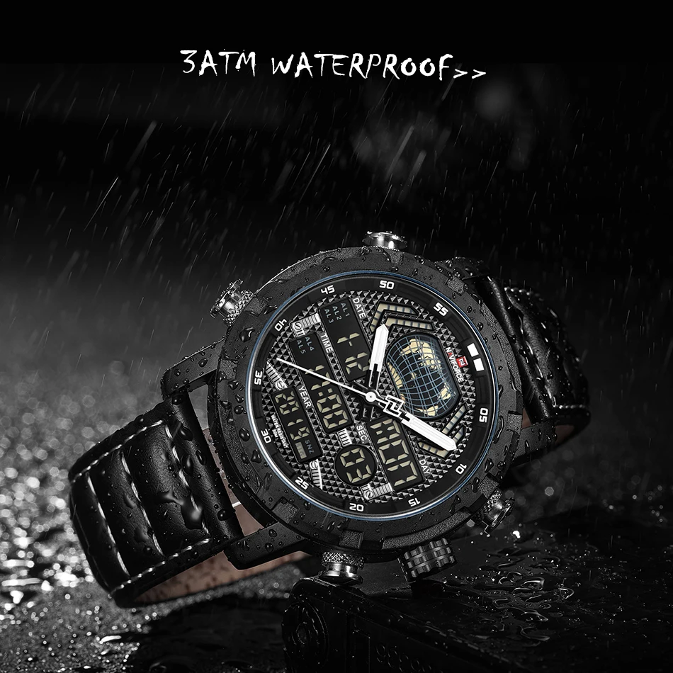 NAVIFORCE роскошные мужские s часы светодиодный цифровой спортивный водонепроницаемый кожаный наручные часы мужские военные часы Relogio Masculino