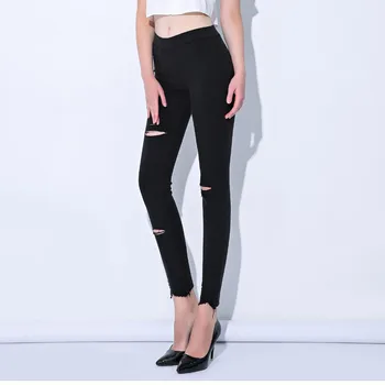 

Spring 2019 Skinny Ripped Women's Jeans Plus Size Black Hole Jeans for Woman High Waist Ankle Length Womens Jeans Denim Female