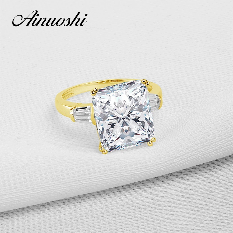 

AINUOSHI 10K Solid Yellow Gold TC Collection Wedding Ring Top Quality Anelli Donna 5 ct Simulated Diamond Women Engagement Rings