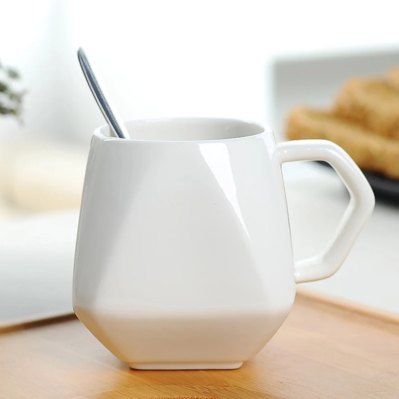 250ml Coffee Mug White Ceramic Mug Tea Cup Unique Diamond Shape