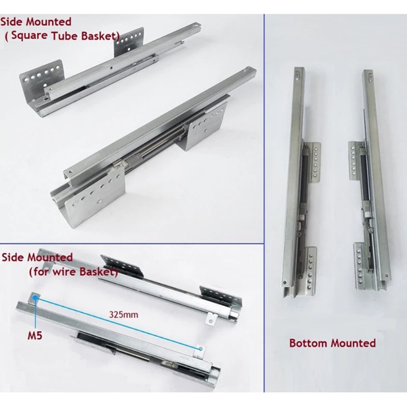 38 см боковое Нижнее крепление Выдвижная направляющая для кухонная проволочная корзина 3 складки мягкий закрытый демпфер выдвижной