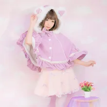 Платье принцессы в стиле «лолита» bobon21 милый медведь из собачьего уха bobbi розовые туфли с имитацией шерстяная ткань с рукавом «летучая мышь» накидка пальто с меховым воротником и бантом TS02