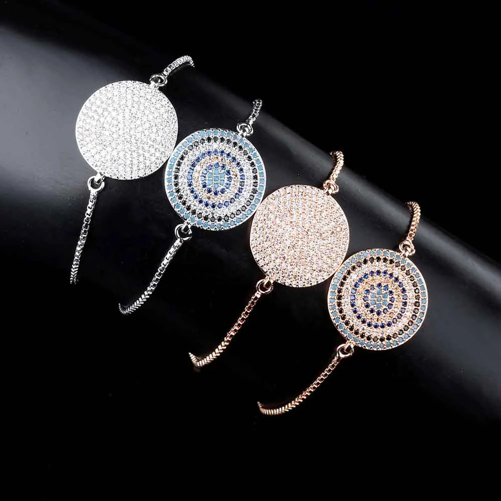 

BeUrSelf Zircon Adjustable Bracelet Thin Chain Zircon Micro Paved Round Evil Eye Silver Color Religious Jewelry Dropshipping