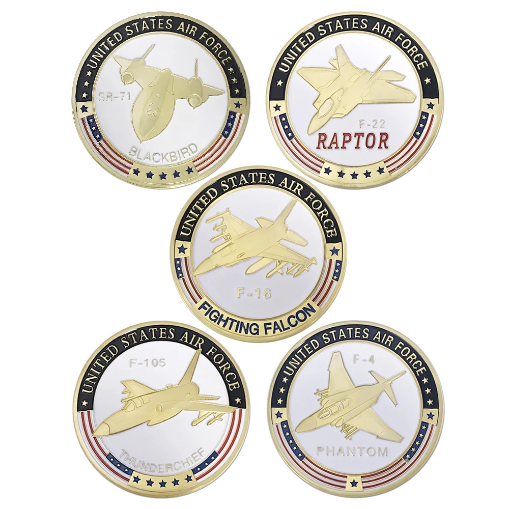 

Fashion enamel gold plated army medal coin collectibles F-105 F-16 F-4 F-22 SR-71 fighter Unite States Air force challenge coins