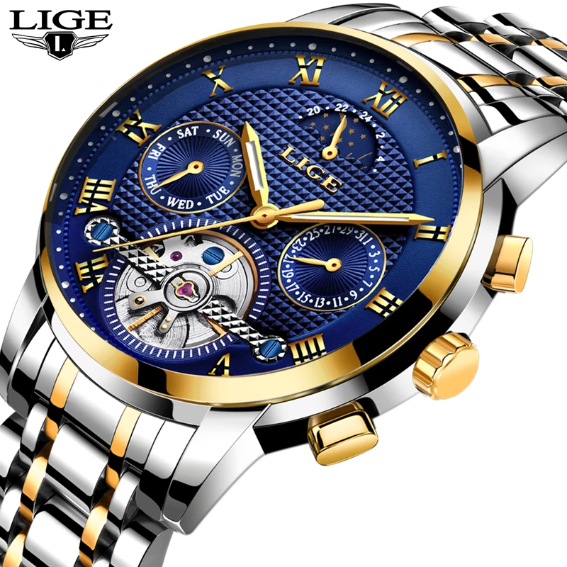 

New 2018 LIGE Brand Watch Men Top Luxury Automatic Mechanical Watch Men Stainless Steel Clock Business Watches Relogio Masculino