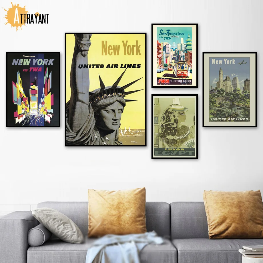 

Paris New York Travel Wall Art Canvas Painting Vintage Posters And Prints Scenery Wall Pictures For Living Room Home Decor