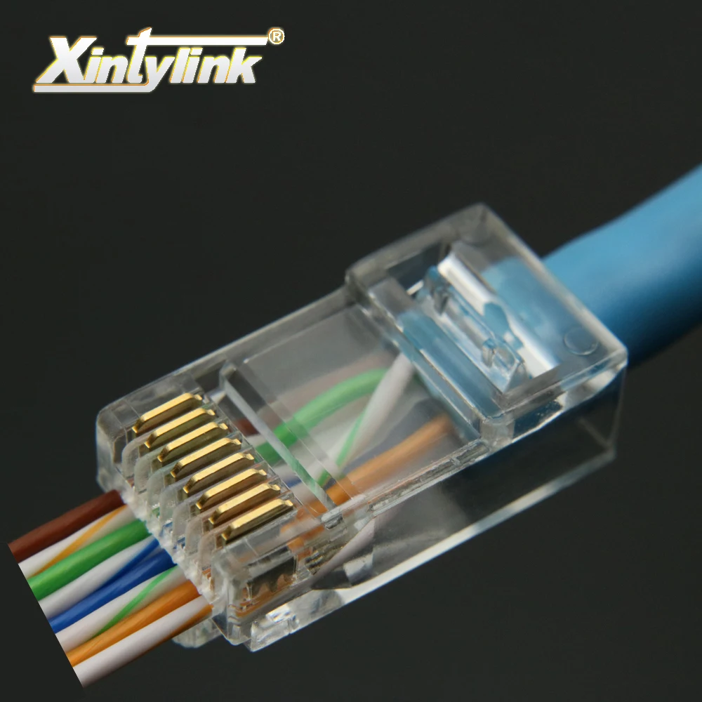 xintylink 100pcs EZ rj45 connector rj45 plug cat5 cat5e network connector 8P8C unshielded male utp ethernet modular terminals xintylink 100pcs EZ rj45 connector rj45 plug cat5 cat5e network connector 8P8C unshielded male utp ethernet modular terminals