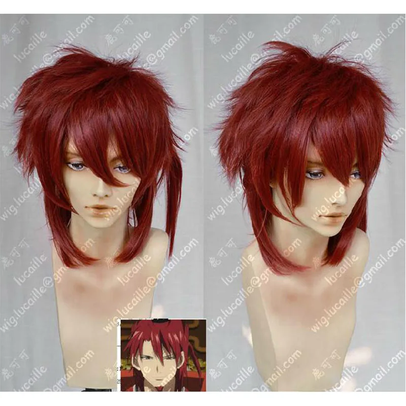 

Free Shipping Magi: The Labyrinth of Magic Kouen Ren Fashion Cosplay Costume Wig Fuffy Synthetic Dark Red Hair Wigs