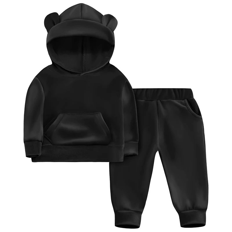 Детский Бархатный комплект одежды с капюшоном для девочек и мальчиков-подростков, осенне-весенний спортивный костюм для подростков, спортивные костюмы унисекс - Цвет: XS393-Black