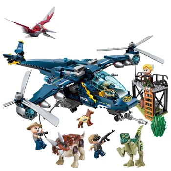

Jurassic Parked Blue's Helicopter Pursuit 405pcs Bricks Lepining Jurassic World Model Building Blocks Toys For Children