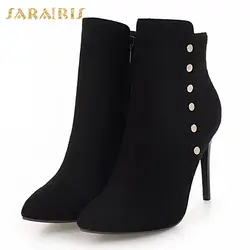 SARAIRIS/2018 Большие размеры 34–43 острый носок на молнии сапоги женская обувь пикантные шпильки ботильоны; женская обувь новая мода
