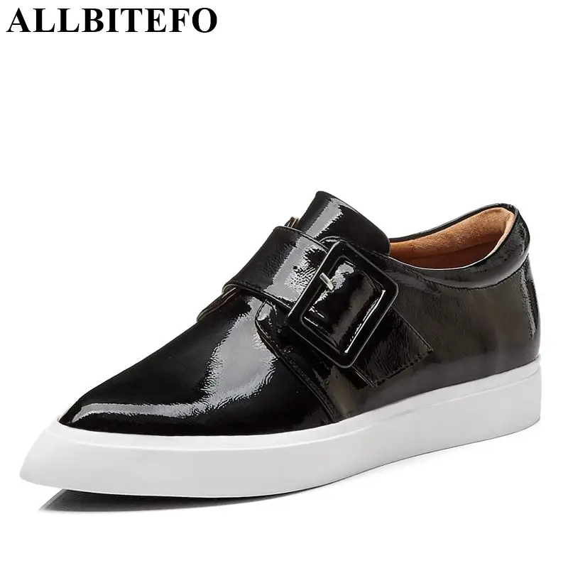 

ALLBITEFO genuine leather casual women flats sneakers shoes solid high quality girls spring autumn comfortable women flats