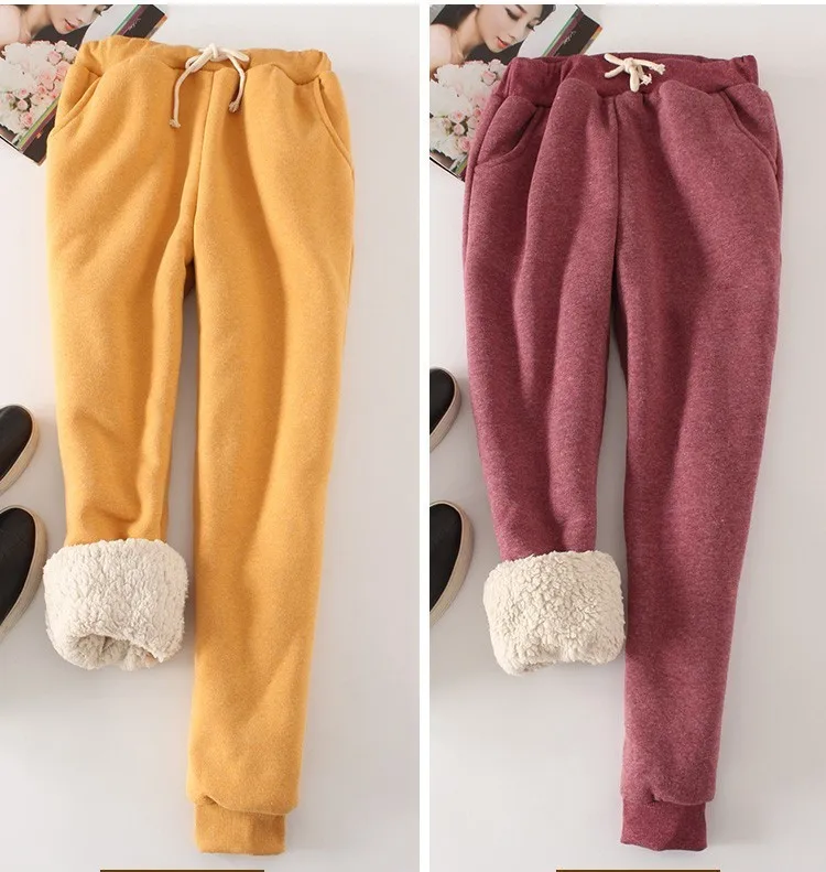 

CALOFE Women Pants Autumn Winter Fleece Sweatpants Trousers Candy Color Casual Thick Velvet Cashmere Sweatpants Tracksuit Pants